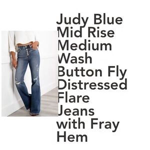 Judy Blue Mid Rise medium wash buttonfly Distressed Flare Jeans